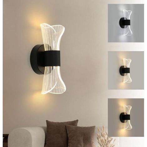 Applique Murale Intérieur LED Dimmable, 10W Moderne Lampe LED Murale Design Créatif, Éclairage Acrylique Luminaire Mural, Noir (1/4)