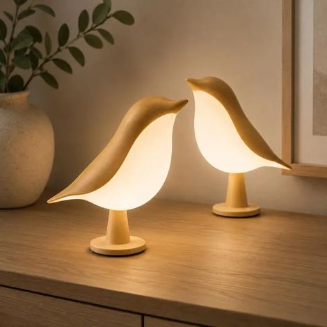 Lot de 2 Lampes de Nuit Tactiles Oiseau - LED - 6W, 3 Couleurs Ajustables - ABS+PC - Autonomie 8-10h - Blanc