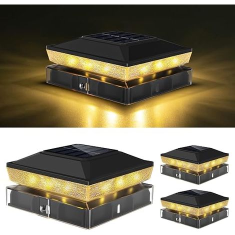 Solaires Capuchon pour Poteau Bois/Vinyle, 2 modes couleur, Étanche Lampes Solaire Capuchons Clôture Adapté Poteaux 3.5x3.5 4x4 Patio Clôture Terrasse (1/5)