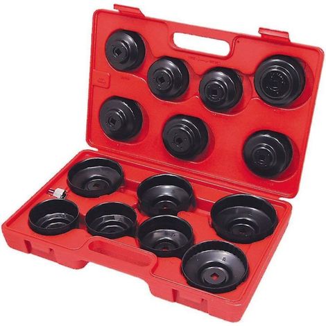 TRADE SHOP - Kit Chiave A Tazza Per Filtro Olio 15 Pz Auto Universale Crhome Vanadium -