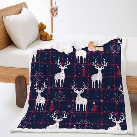 Christmas fleece blanket in microfiber, classic tartan print, reversible and soft for winter (120x150 cm)