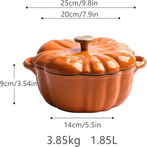 Pot en fonte en forme de citrouille, 1,85 litre, adapté à la cuisson au four