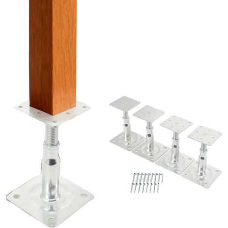 Supporto da pavimento in acciaio legato, altezza regolabile 10-15 cm, adatto per pali di recinzione, design resistente, molteplici applicazioni. (1/5)