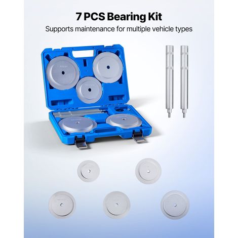 Kit de presse à roulement, 7 pièces, extracteur de cage et joints avec 5 bagues, manche et tige d'extension, outil robuste démontage pose avec boîte (1/5)