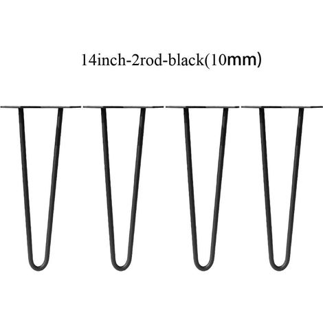 4X Hairpin Table Legs for Coffee Table, Cabinet, Nightstand - 14inch/36cm 2Rods 10mm Steel, Black - Can Support Huge Loads - Mid Century Modern Style - with Free Screws & Protector Feet