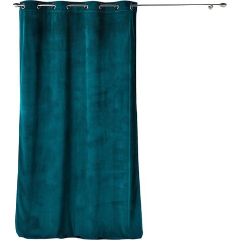 Rideau a oeillets velours 140 x 260 cm Cottele petrole (1/4)