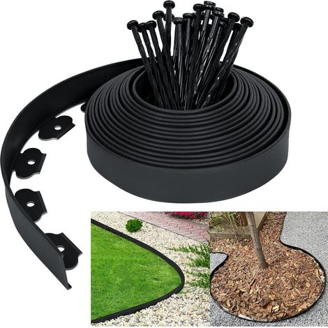 Bordure de Pelouse en Plastique 10m - Flexible Bordure de Jardin avec 30 Piquets d'ancrage Bordure de Gazon Décorative de Jardin (1/5)