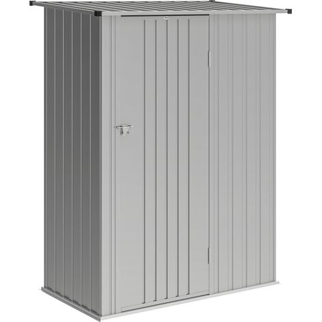 Capanno Porta Attrezzi in Metallo con Tetto Inclinato e Porta Bloccabile, 142x86x189 cm, Argento