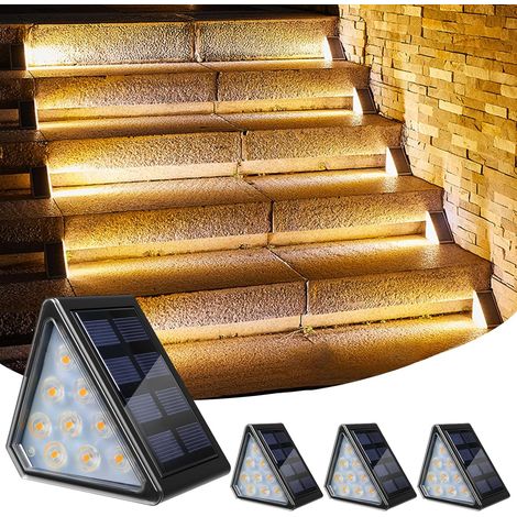 Lampe Solaire pour Escalier Exterieur, Lampes Solaires D'escalier 3000K Blanc Chaud, Lumiere Solaire Escalier IP67 Etanche pour Marches Jardin Terrasse Escaliers Patio-Lot de 4 (1/5)