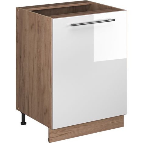 Mobiletto base cucina Fame-Line, Bianco lucido/Rovere dorato, 60 cm 1 anta senza piano di lavoro, Vicco (1/5)