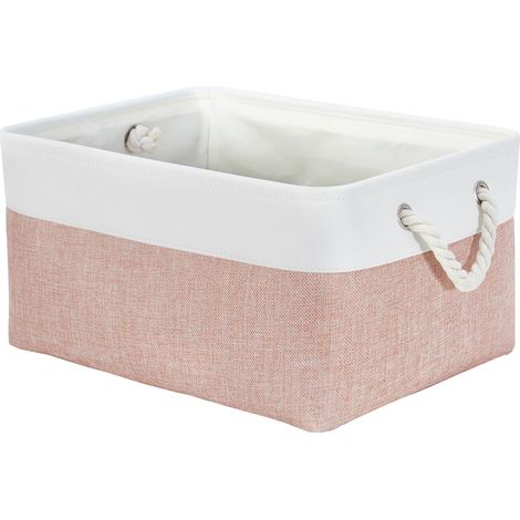 Boîte de rangement en tissu souple rectangulaire 41x31x18 cm rose et blanc, grande taille pour étagère, garde-robe, jouets et vêtements (lot de 1)
