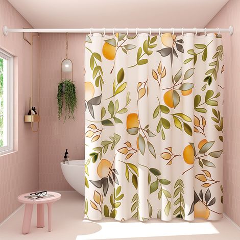 (180 x 180 cm) Stoffvorhang mit Frucht- und Blumenmuster in Orange und Pfirsich