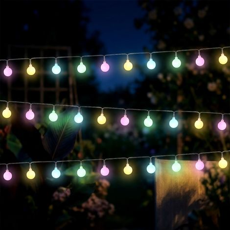 LED Lichterkette 290 cm für Außen und Innen 30 mini Kugeln mit Timer - soft bunt - Kugellichterkette batteriebetrieben mit 8 Funktionen