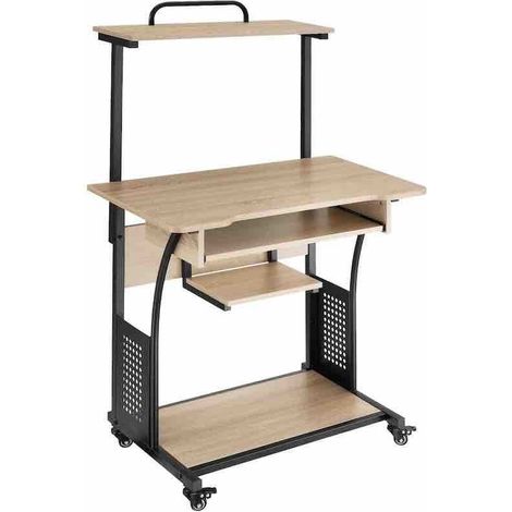 Bureau d'ordinateur, style industriel et loft en bois clair 80x65 cm (1/5)