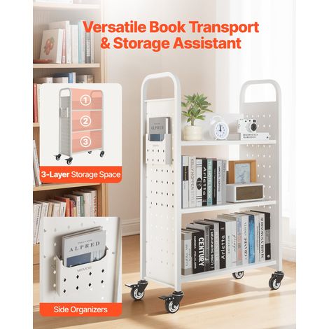 Chariot à Livres, Capacité de Charge 150 kg, Chariot de Bibliothèque, 77 x 38 x 122 cm, Étagère de Rangement Livres Simple Face en… (1/5)