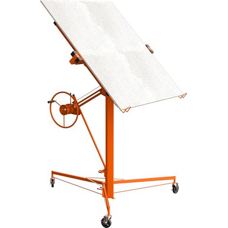 TEENO Alzalastre per Cartongesso XXL Alza Solleva Lastre Portata Fino a 68kg per Pareti e Soffitti Pannelli Cartongesso, Regolabile In Altezza 140-325 cm, Arancione