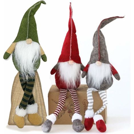 Weihnachtswichtel – 3er-Set – Weihnachtsschmuck – Skandinavischer Stil, handgefertigt für die Heimdekoration – Niedliche Weihnachtsmann-Anhänger – Hochwertige Materialien – Grün, Rot, Grau