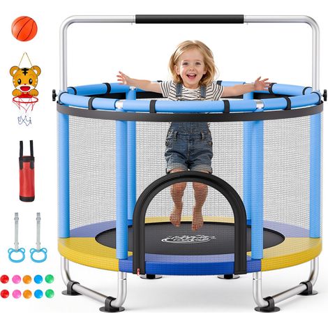 Trampoline pour Enfants 150 cm Mini-trampoline Charge jusqu'à 60 kg, Pour Tout-petits Intérieur Extérieur, Stable, Avec Filet de Sécurité, Barre de Gymnastique Réglable et Accessoires de Jeu (1/5)