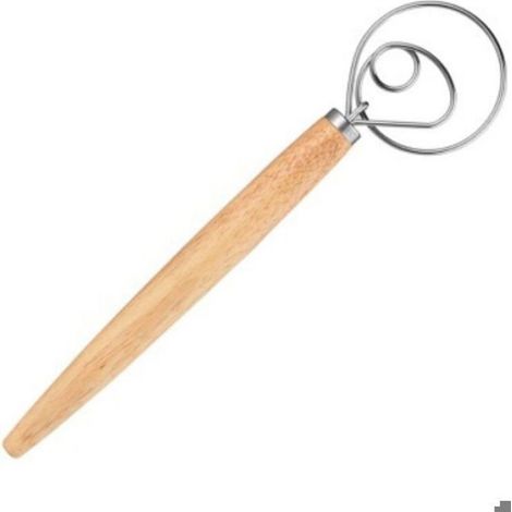 Fouet à pâte à pain de 13 ", fouet à pâte danois de qualité professionnelle, mélangeur, batteur à oeufs, manche en bois(mélangeur