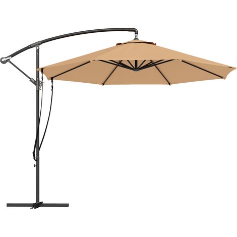 Outsunny parasol excéntrico Ø 290 cm sombrilla de jardín con base cruzada manivela funda para sombrilla y cuerda de viento anti-UV 50+ caqui (1/5)