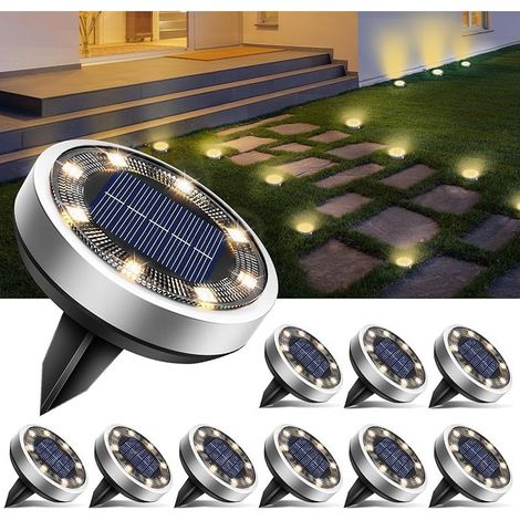 10 Stück Solar Bodenleuchten Aussen, 8 LED Gartenbeleuchtung Solar Wasserdicht Boden Solarleuchten, Solarlampen für Außen Garten Rasen Auffahrt Gehweg Patio, Warmes Weiß (1/5)