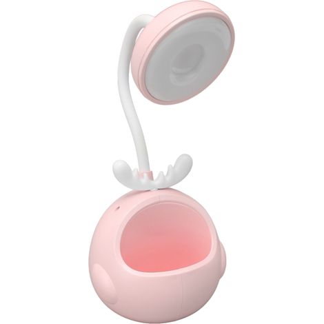 Lampe de bureau rechargeable USB à motif dessin animé, lampe de bureau LED pliable à tube flexible protégeant les yeux, veilleuse, cadeau pour enfants, rose. (1/5)
