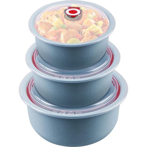 3 recipientes para microondas con tapa: 260/480/900 ml, multifuncionales, aptos para lavavajillas, horno y frigorífico, color azul.