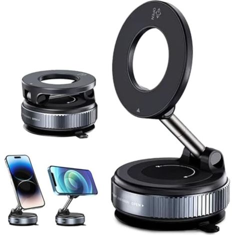 Support Téléphone Voiture Magnétique Ventouse, 2025 Ventouse Support Telephone Voiture Magnetique Pliable, Rotatif à 360 Portable Aimanté Bras Métallique pour Tous les Téléphones Mobiles, Noir (1/4)