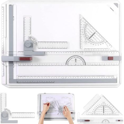 Lauwexe – Planche à dessin A3 51 x 37 cm – Angle réglable et mouvement parallèle – Règle coulissante transparente et pieds antidérapants (1/5)