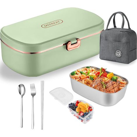 lunch box chauffante,boite repas chauffante,boite chauffante repas,Comprend des sacs isothermes haut de gamme et de la vaisselle en acier inoxydable (vert) (1/5)