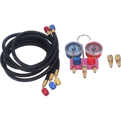 Manomètre de pression frigorifique G1/4 avec flexible et robinet à boisseau, jeu de collecteur pour R22 R32 R410A, 3 pièces (1/5)