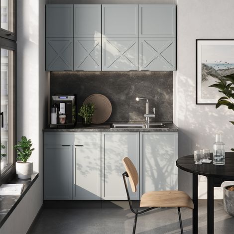 Cuisine Fame-Line, Bleu clair-gris/anthracite, 140 cm , PT Anthracite, Vicco