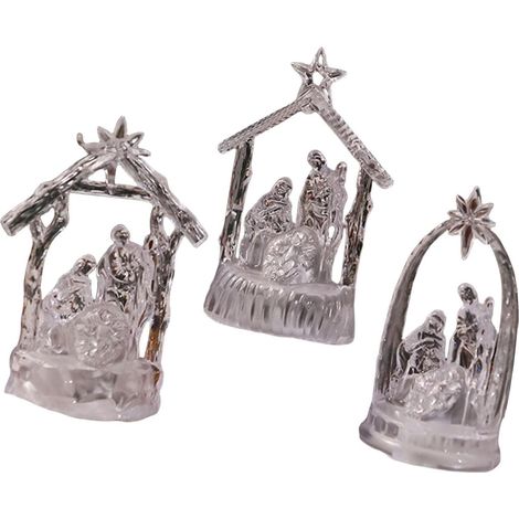 Lot de 3 décorations de crèche de Noël à LED - Figurines religieuses en acrylique - Veilleuse de Noël - Figurines créatives (1/5)