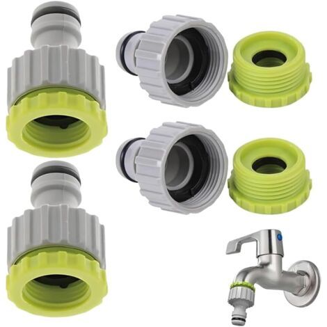4 Pièces Raccord Robinet Universel Fileté Femelle 1/2" & 3/4" - Connecteur de robinet de jardin Raccord de robinet, Adaptateur de tuyau d'arrosage，Set de raccord de tuyau pour l'irrigation de jardin (1/5)