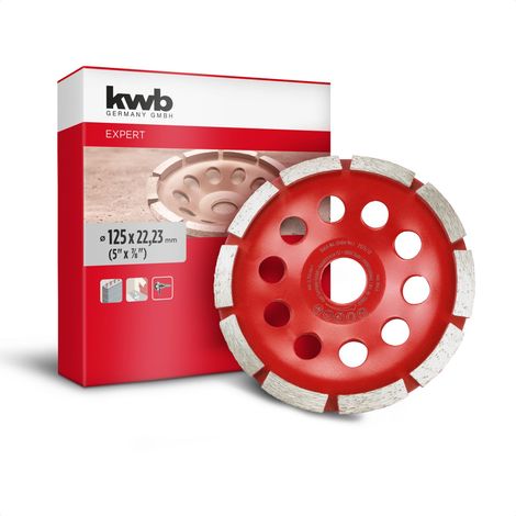 kwb Diamant-Schleiftopf, Diamant-Schleifteller (mit 1-reihigem Rand, Ø 125 mm, für Winkelschleifer, ideal für Beton mit Armierung, Putz, Estrich und Fliesenkleber) (1/5)