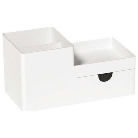 QORVA-Porte-stylo coulissant - Bureau - Boîte de rangement - Boîte de rangement - Porte-stylo - Organiseur de bureau - Plastique - Blanc