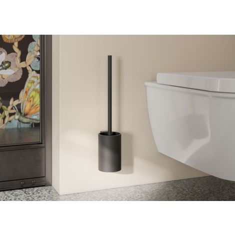 Hewi System 900 WC-Bürstengarnitur 900.20.00060 DC aus Edelstahl, pulverbeschichtet, schwarz tiefmatt, Ø 89mm, 400x108mm