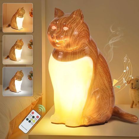 Veilleuse télécommandée compatible avec les chats - Lampe LED rechargeable avec miaulement, minuterie et modes d'intensité réglable en 3 couleurs, cadeau parfait pour les amoureux des chats (1/5)