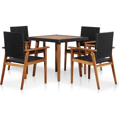Ensemble repas extérieur 5 pièces en résine tressée noir et marron - PANGIVO (1/5)