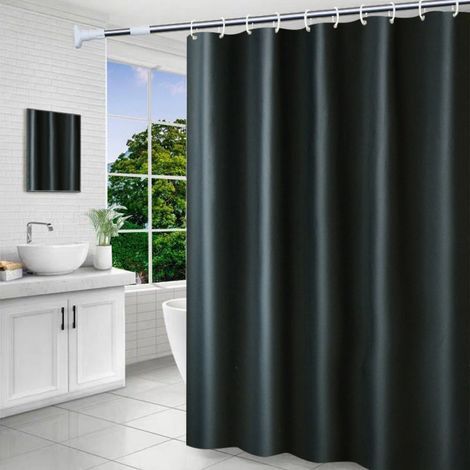 Rideau de douche noir 200 x 220 cm - Imperméable et anti-moisissure avec 12 anneaux (1/5)