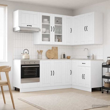 vidaXL Unité de cuisine LUCCA 8 pc Blanc brillant Bois d'ingénierie (1/5)
