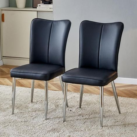 Chaise de salle à manger design moderne noir revêtement pu noir pieds en métal argenté plusieurs couleurs disponibles adaptée au (1/5)