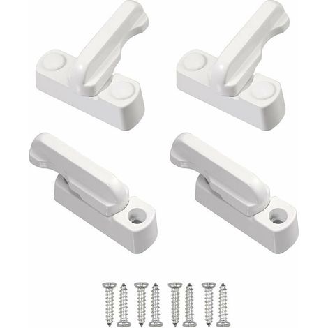 4Pcs Security Locks, Window Rotation Limiter with Screws, White Window Locks, Sash Blocker Jammer Locks for Various Door and Window and Home Security (1/4)