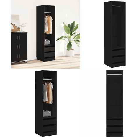 Garde-robe avec tiroirs Noir 50x50x200 cm Bois d'ingénierie - Armoire - Meuble Rangement - Armoire Noir - Commode Tiroir - Dressing Compact - Home & Living (1/5)
