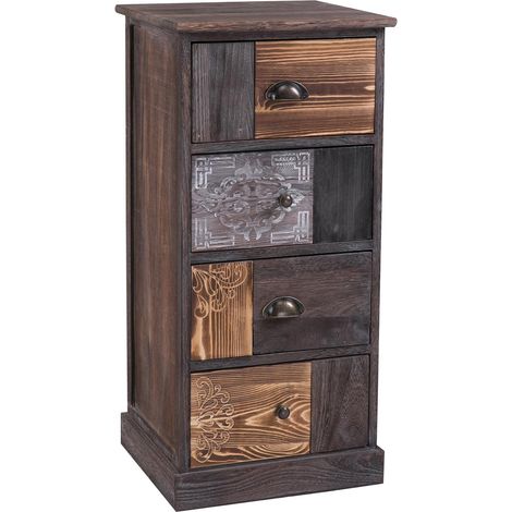 Idimex – Chiffonnier vintage en bois de paulownia lasuré – 4 tiroirs avec gravures ethniques – Dimensions 84 x 40 x 37 cm