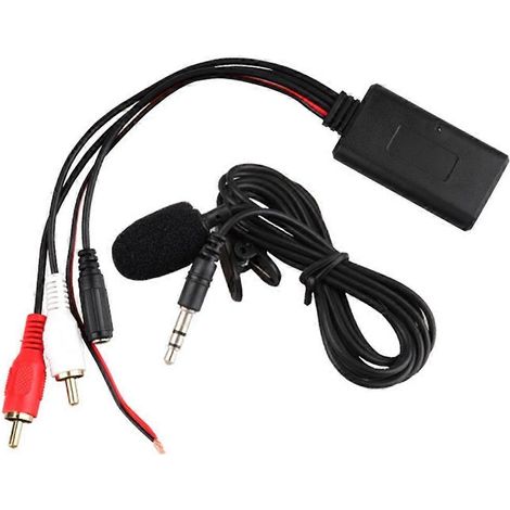 Adaptateur Bluetooth universel pour voiture avec 2 prises auxiliaires RCA, microphone mains libres pour appels téléphoniques sans fil et entrée audio UX-in. (1/4)