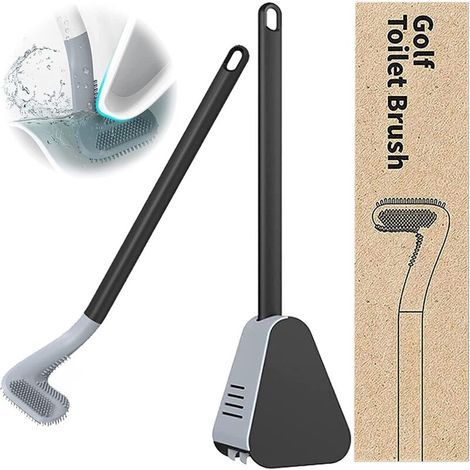 ZOLGINAH Silikon-Toilettenbürste mit langem Griff für Golf, Wandmontierte Toilettenbürste mit Halterung (Schwarz) (1/5)