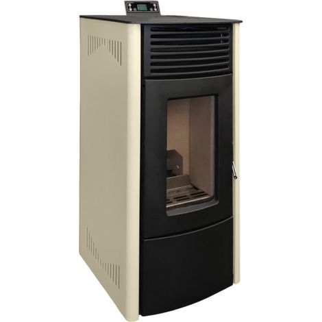 MF - Estufa de Pellets Modelo CHLOE de 8,5 kW con Display Táctil, Acabado en Fundición Esmaltada, Depósito 28 kg y Eficiencia 91% para Calentar hasta 190 m³ - Beige (1/5)