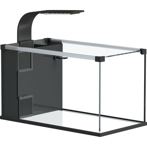 Acquario 45x25x25,5 cm Capacità 24L con Filtro Luce LED e Pompa dell'Acqua in Vetro Temperato Nero (1/5)