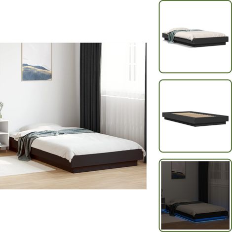 The Living Store Bettgestell mit LED Schwarz 90x200 cm Holzwerkstoff - LED-Leuchten (1/5)